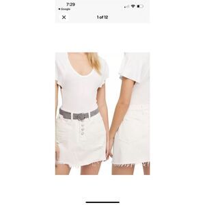 Free People Destroyed Denim Jean Mini Button Fly Skirt We the Free Cream 29